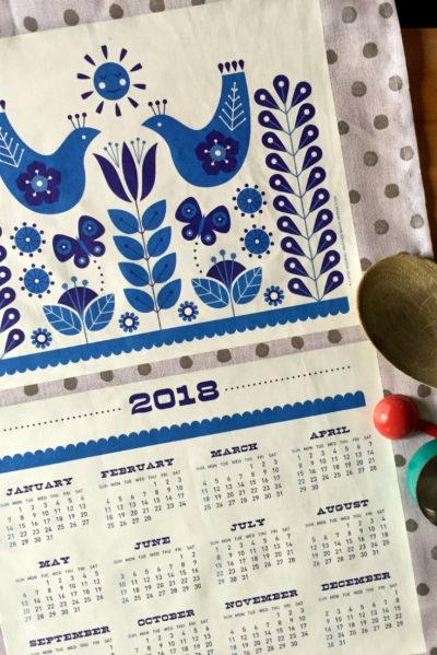 Free Printable: 2018 Folk Tea Towel Calendar from Dollar Store Crafts & Cathe Holden