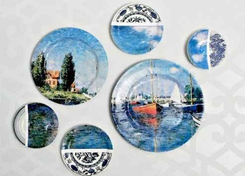 Designer-inspired plate collage wall art