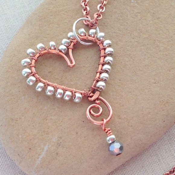 Beaded Wire Heart Pendant