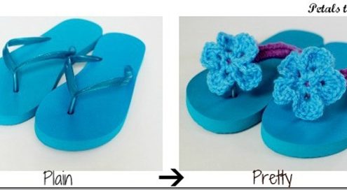 Crocheted Flower Flip Flops
