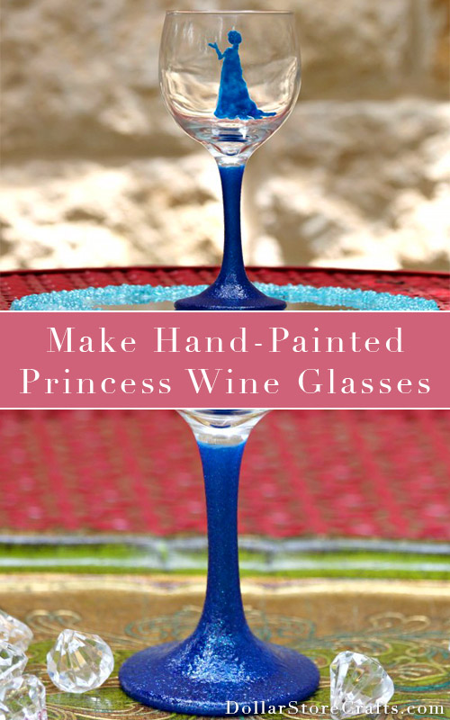 Paint DIY Princess Wine Glasses -  Not too long ago, someone posted pictured of Princess inspired wine glasses.  Someone asked how to make them, and I offered to make a tutorial for the project.  It took a while, but here it is:  how to make glittery princess wine glasses!