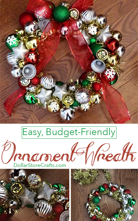 A wreath made out of ornaments has become a classic Christmas decoration. If you've always wanted one, you will be happy and surprised to find out just how easy and cheap it is to create your own! You can even use scratched or damaged ornaments for this project, making it a great way to give new life to old decorations that might otherwise be destined for the trash.