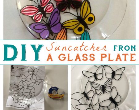 Glass Plate Suncatcher - Liven up your windows for spring with a bright, cheerful suncatcher made from a glass plate! It's inspired by stained glass, but unlike actual stained glass this project doesn't require any special tools or skills..