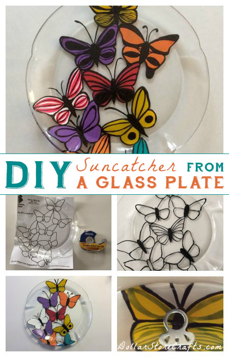 Glass Plate Suncatcher - Liven up your windows for spring with a bright, cheerful suncatcher made from a glass plate!  It's inspired by stained glass, but unlike actual stained glass this project doesn't require any special tools or skills..