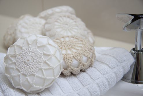 doily covered soap