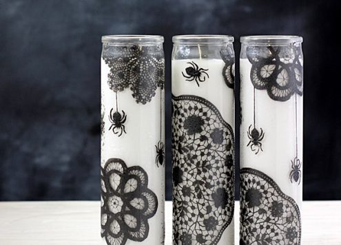 Make Doily Spiderweb Candles