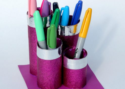 Duck Tape Craft made with recyclables: Paper towel roll desk organizer