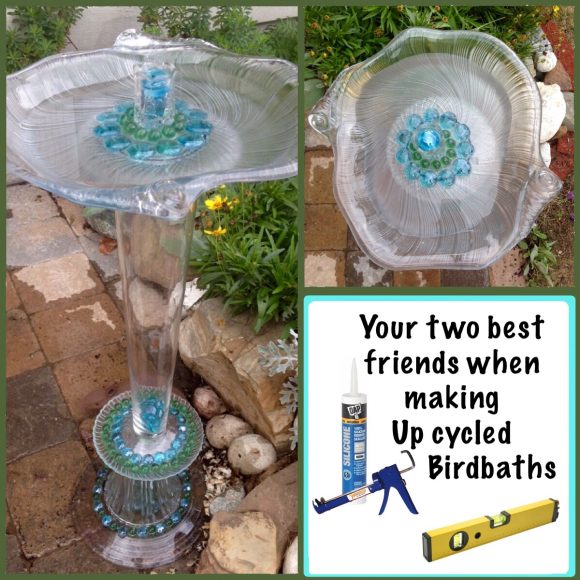 Upcycled Glassware Bird Bath