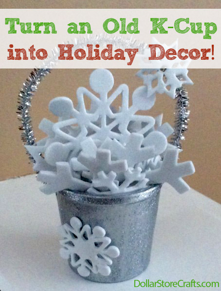 We have been asked by many folks for more craft ideas that use recycled K-cups.  Here's one that is a great last-minute holiday project: a bucket of snow!  These would be great for use as Christmas tree ornaments, as place card holders, or as embellishments for your gift wrapping.