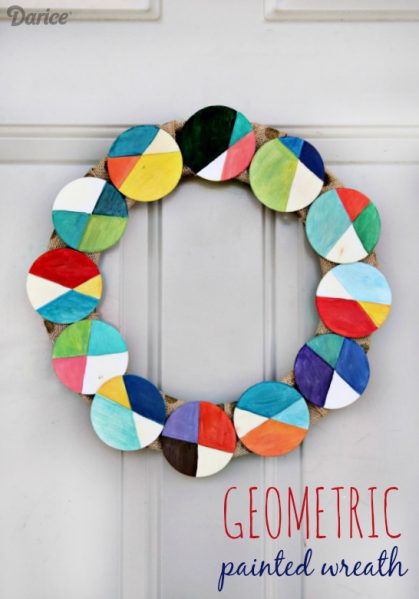 DIY Geometric Painted Wood Wreath 