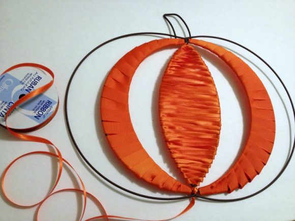 Ribbon Wrapped Pumpkin Decor