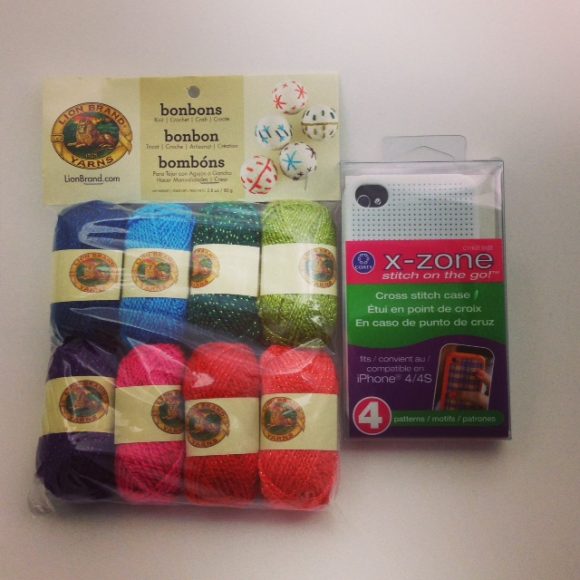 Lion Brand Yarn Bon-Bons and Coats and Clark Cross Stitch iPhone case