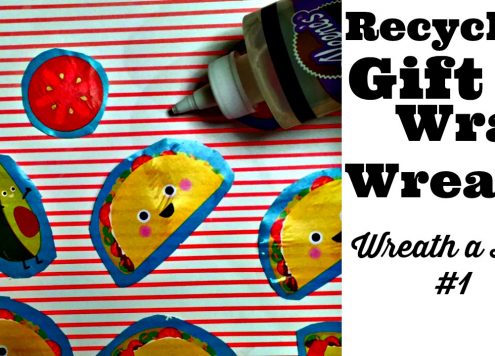 Recycled Gift Wrap wreath craft idea - Dollar Store Crafts