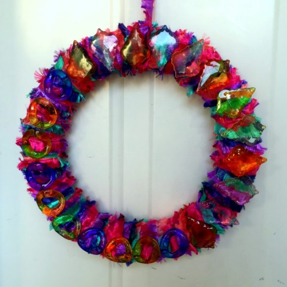 Novelty Yarn & Gemstone Wreath - Dollar Store Crafts
