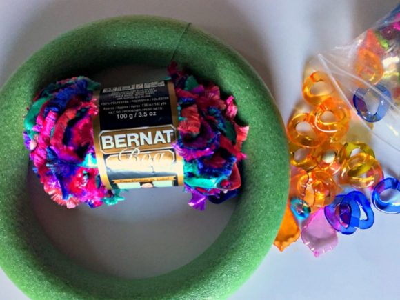 Novelty Yarn & Gemstone Wreath - Dollar Store Crafts