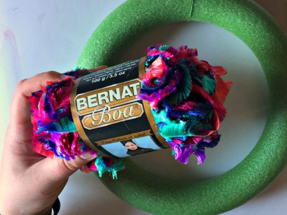 Novelty Yarn & Gemstone Wreath - Dollar Store Crafts