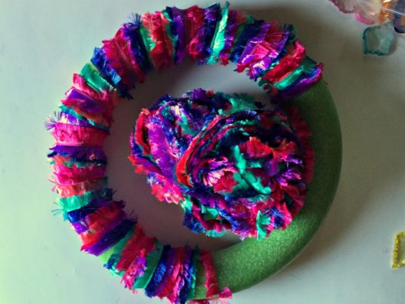 Novelty Yarn & Gemstone Wreath - Dollar Store Crafts