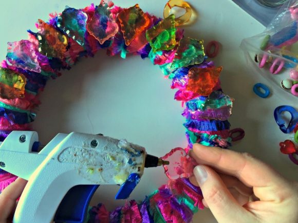 Novelty Yarn & Gemstone Wreath - Dollar Store Crafts