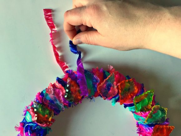 Novelty Yarn & Gemstone Wreath - Dollar Store Crafts