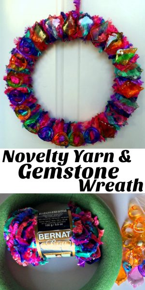Novelty Yarn & Gemstone Wreath - Dollar Store Crafts