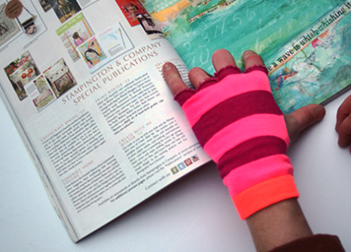 striped socks into fingerless gloves